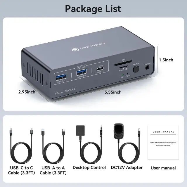 KVM-перемикач CMSTEDCD SW522. Док-станція з 4K60Hz HDMI 4K120Hz DP KVM