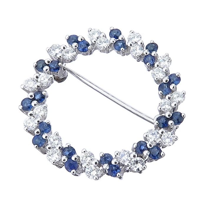 Piękna Broszka Brylanty 0.88ct Szafiry 0.66ct Złoto 585