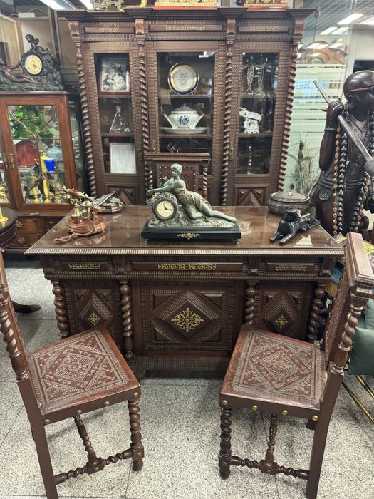 Conjunto Escritório antigo em madeira maciça - Negociável