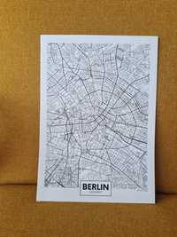 Plakat A4 mapa miasta Berlin! Nowy plakat czarno-biały minimalizm