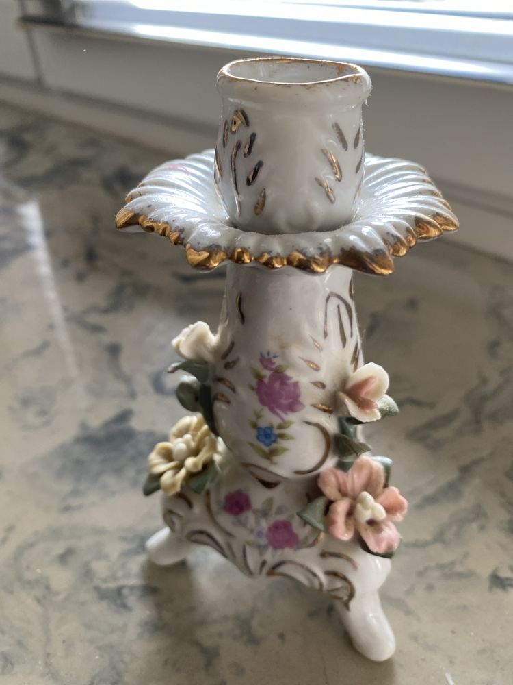 świecznik porcelanowy z kwiatami RETRO