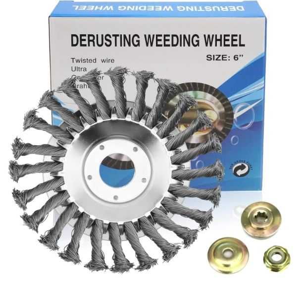 Szczotka druciana przeciw chwastom do podkaszarki 15cm + akcesoria