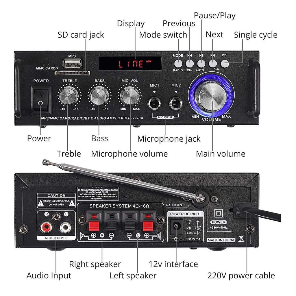 amplificador de 600 W, rádio portátil BT estéreo de áudio HiFi