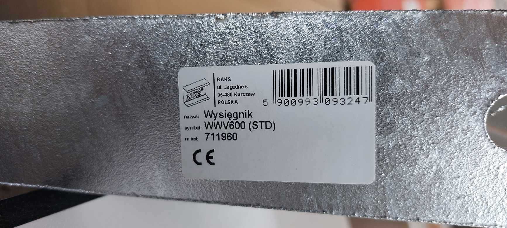 Wysięgnik Wieszak Półka wzmocniony  WWV600mm 711960 BAKS