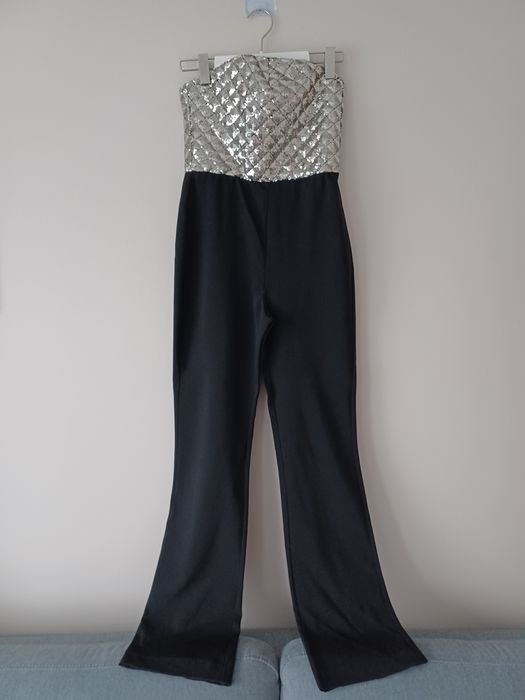 Elegancki kombinezon wieczorowy S szaro srebrny Mango