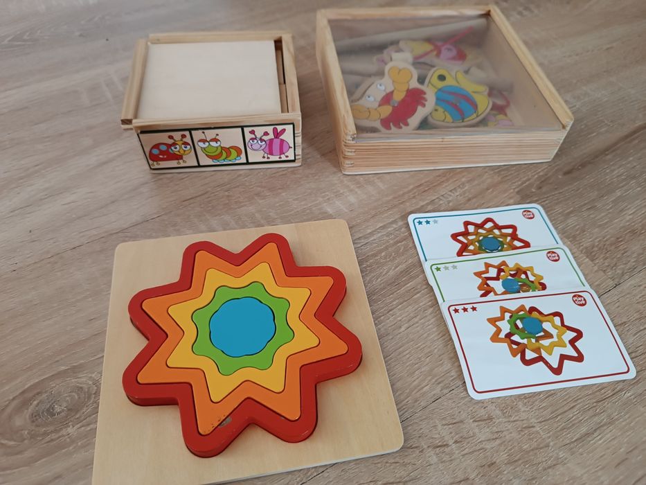 Zestaw 3 szt. układanki 36m+ rybki, puzzle drewniane montessori