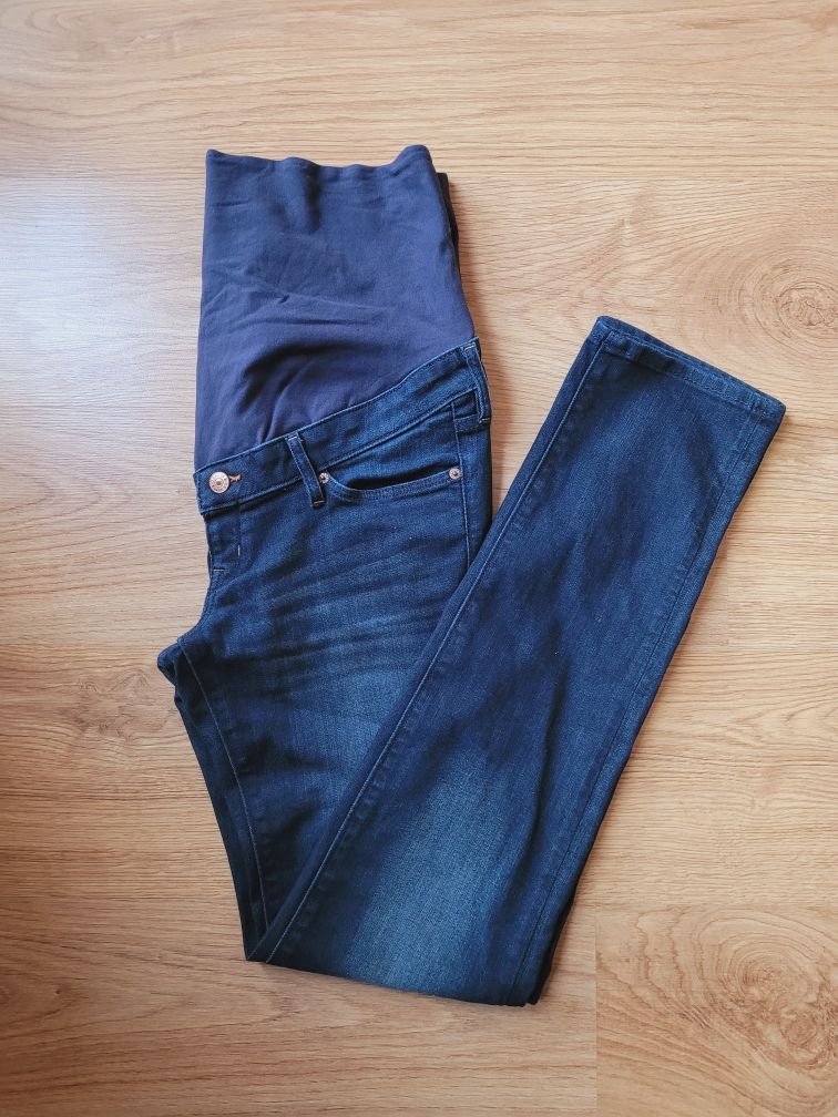 Jeansy proste granatowe denim h&m mama L 40 spodnie ciążowe ciężarnej