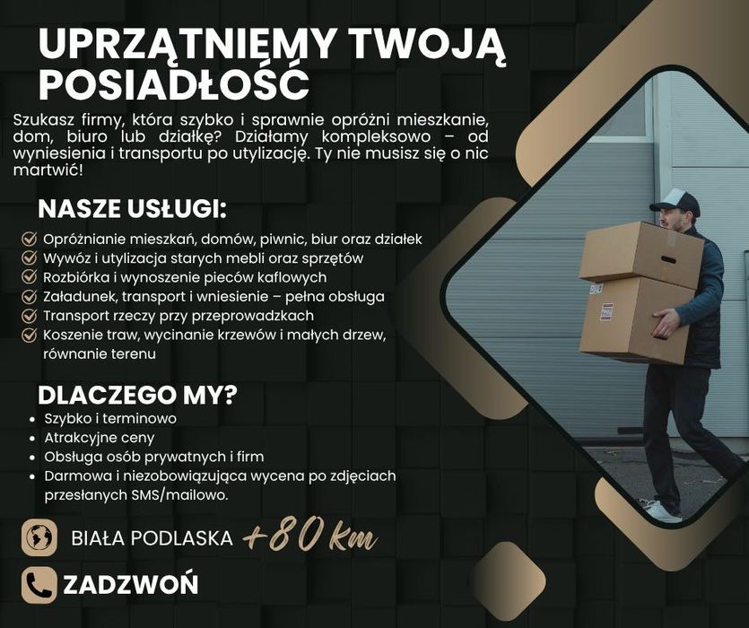 Wywóz mebli, AGD, gruzu, odpadów, sprzątanie piwnic, mieszkań/podwórek