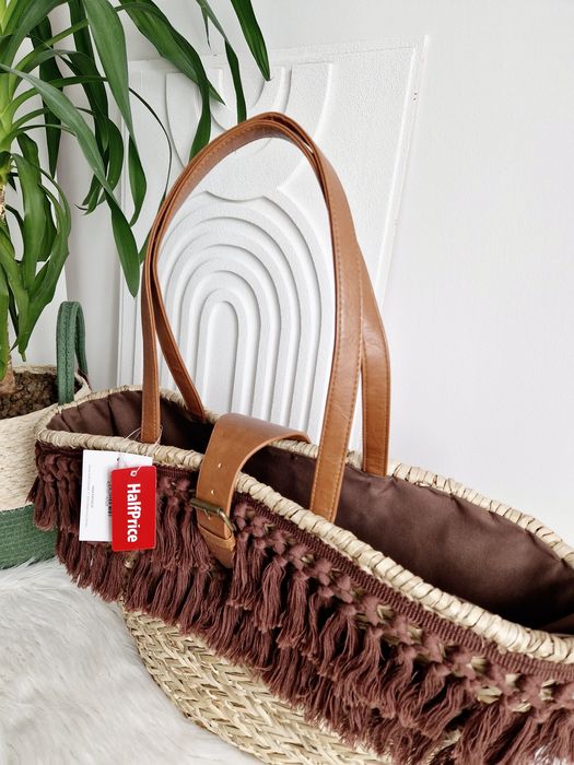 Piękny duży NOWY kosz boho plażowy pleciony torba koszyk na plażę