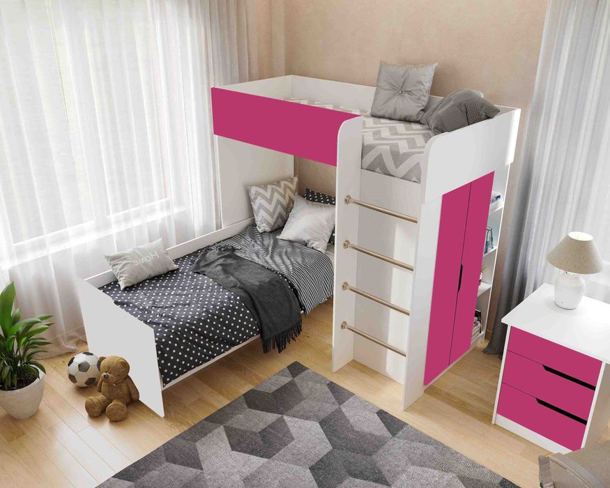 Ліжко чердак + стеллаж + шафа сходи високий бортик Додатк Стіл письмов