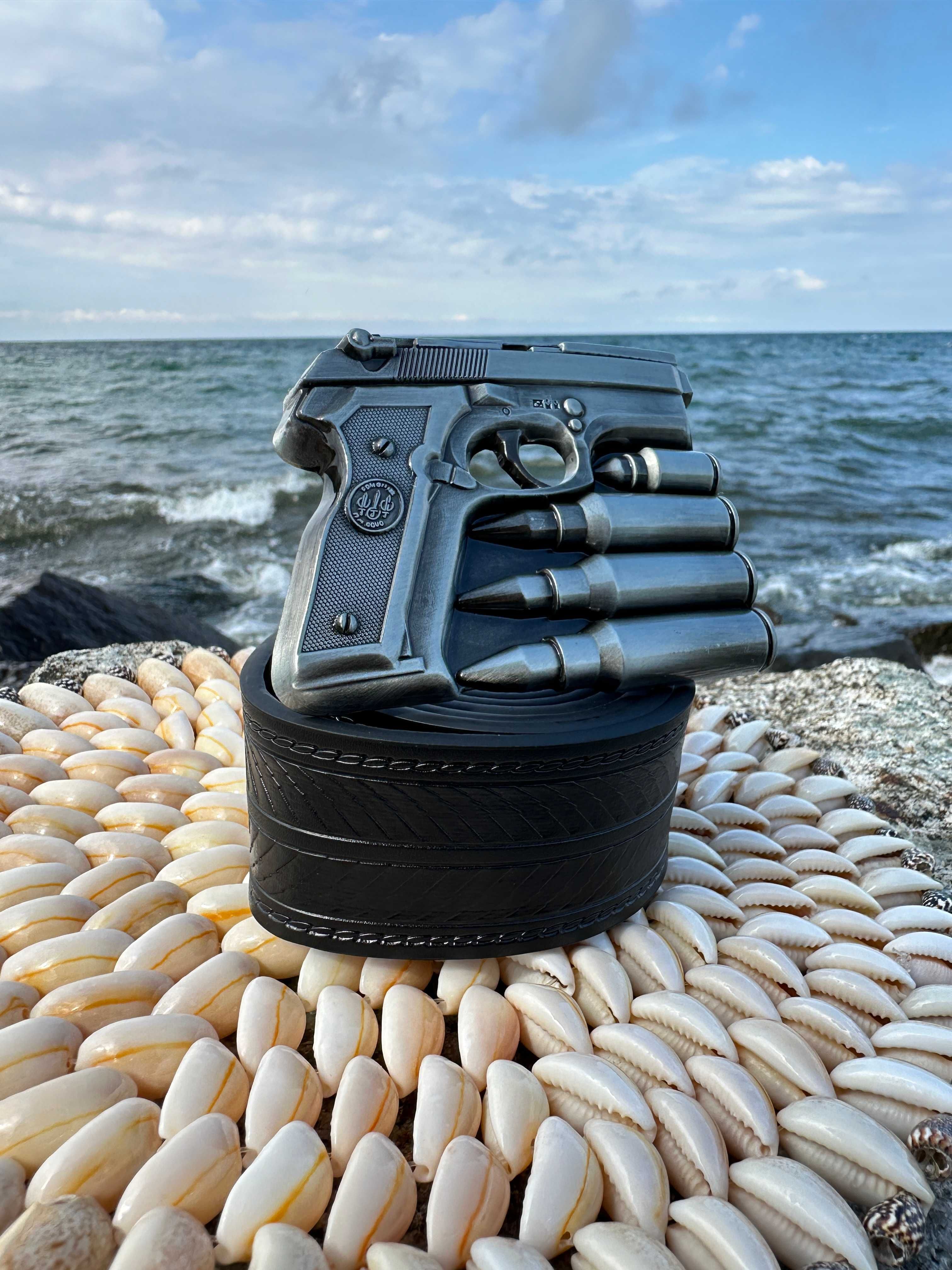 Pasek Skórzany Kowbojski Cowboy Pistolet Bullets Klamra Black Czarny