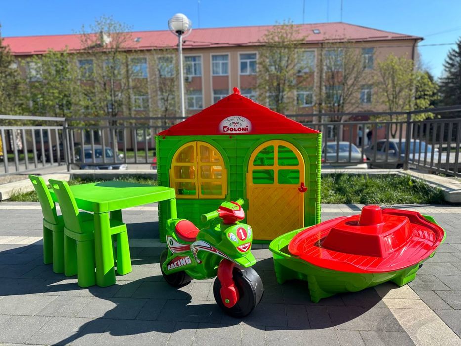 Дитячий будиночок гірка пісочниця Детская песочница горка качеля тачка