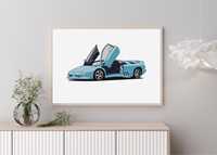 Plakat smochód Lamborghini Diablo, niebieski 40x30 bez ramy