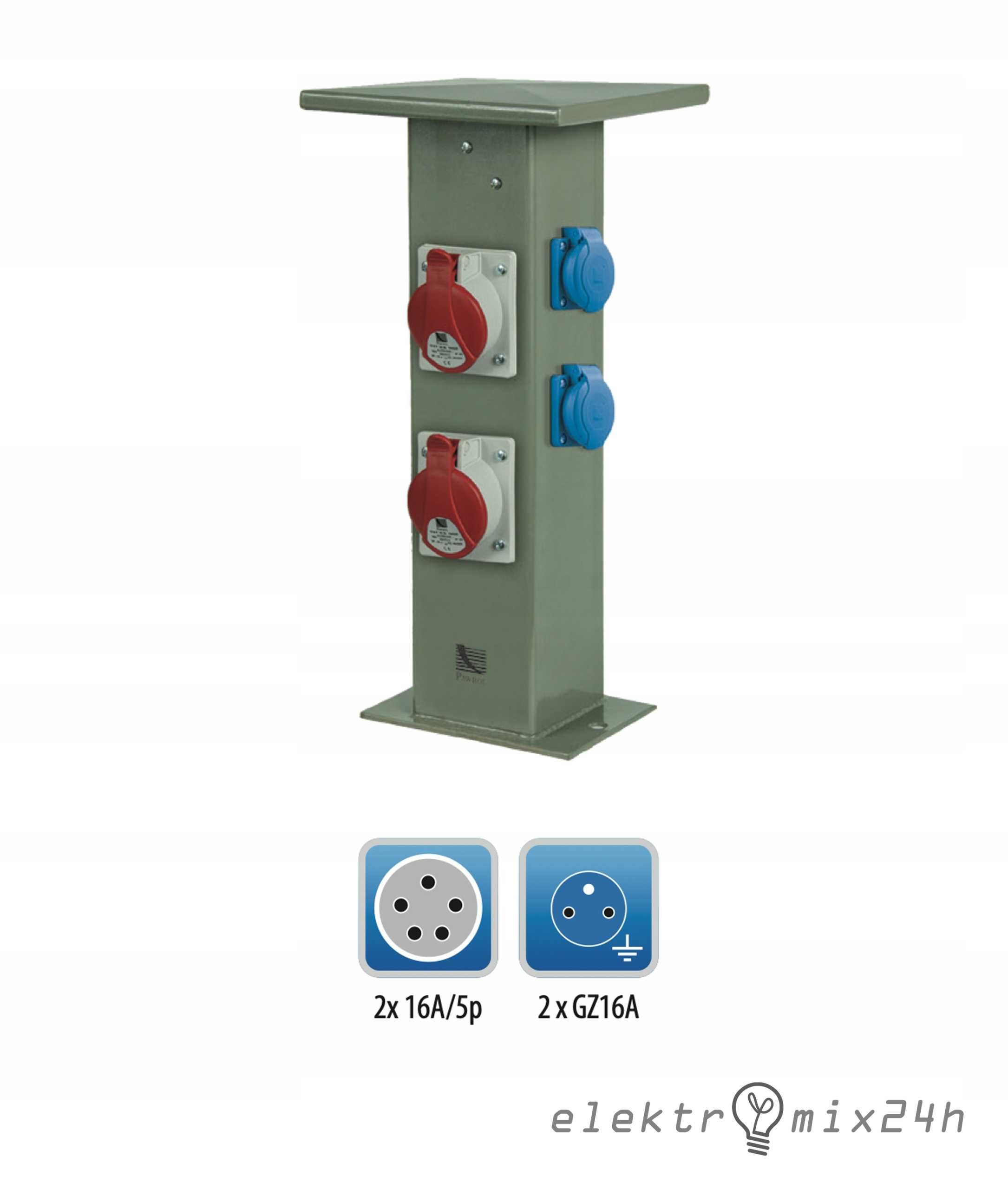 Słupek aluminiowy szary sterowany pilotem 2x16A 230V | 2x16A 5P 400V
