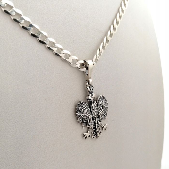 Srebrny Łańcuszek Pancerka+medalik Orzeł 925/60cm