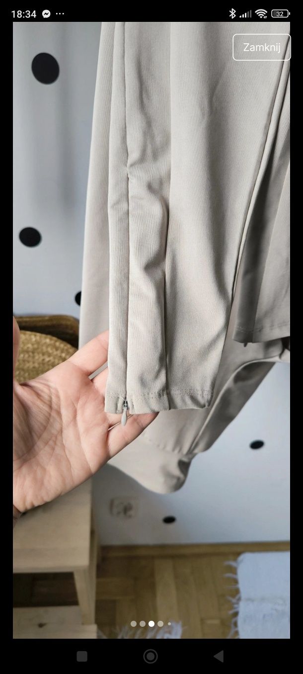 Xs/s beżowe popielate nude legginsy getry zamki suwaki premium
