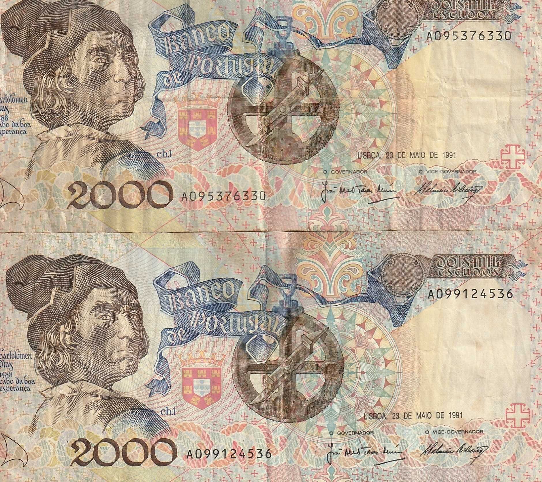 2 notas de 2000 escudos - Republica Portuguesa