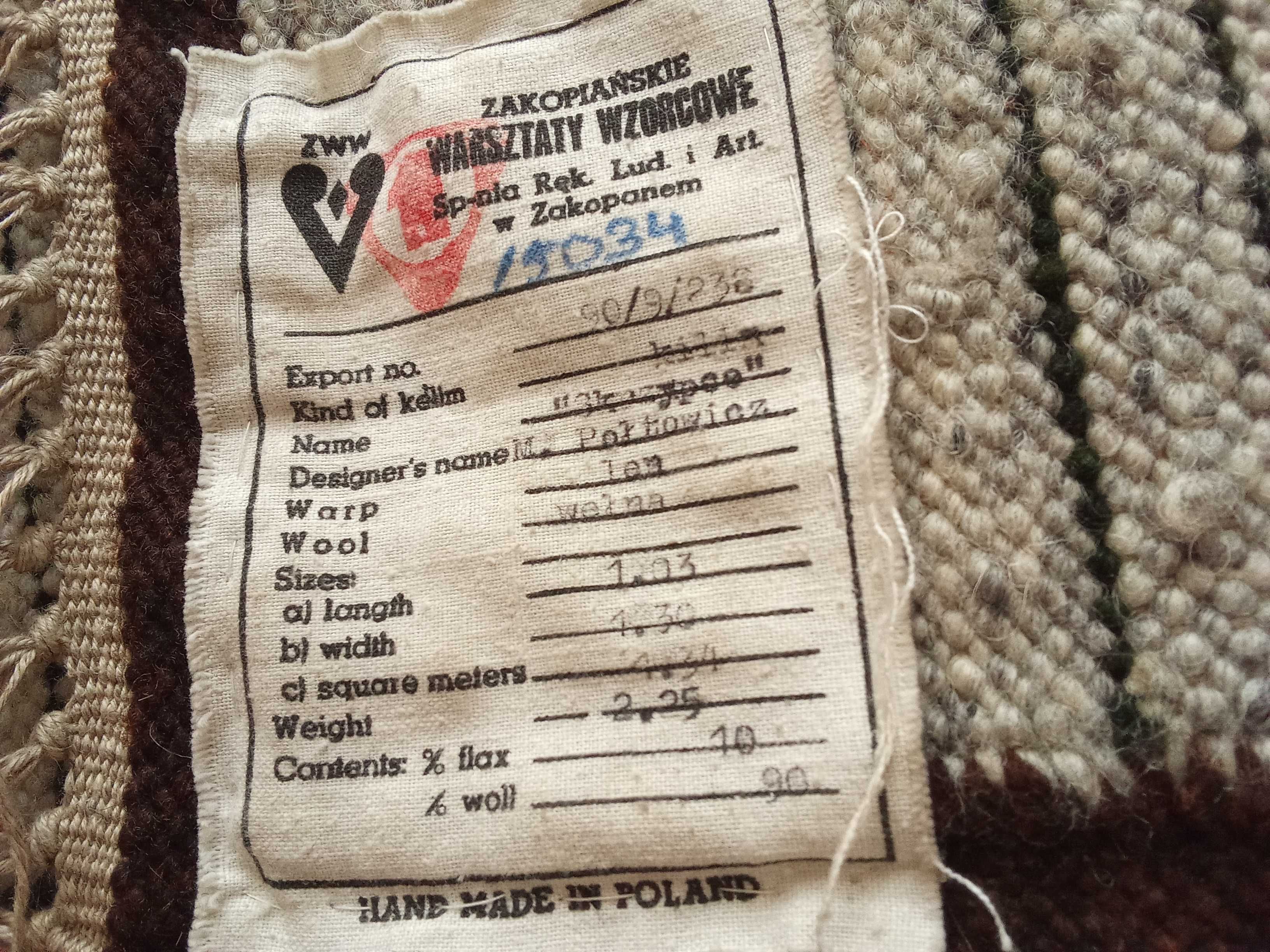 Kilim, Zakopiańskie Warsztaty Wzorcowe, M. Połtowicz, PRL