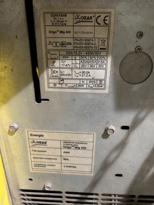 Spawarka ESAB Mig430 podajnik Origo Feed 30 po serwisie FV