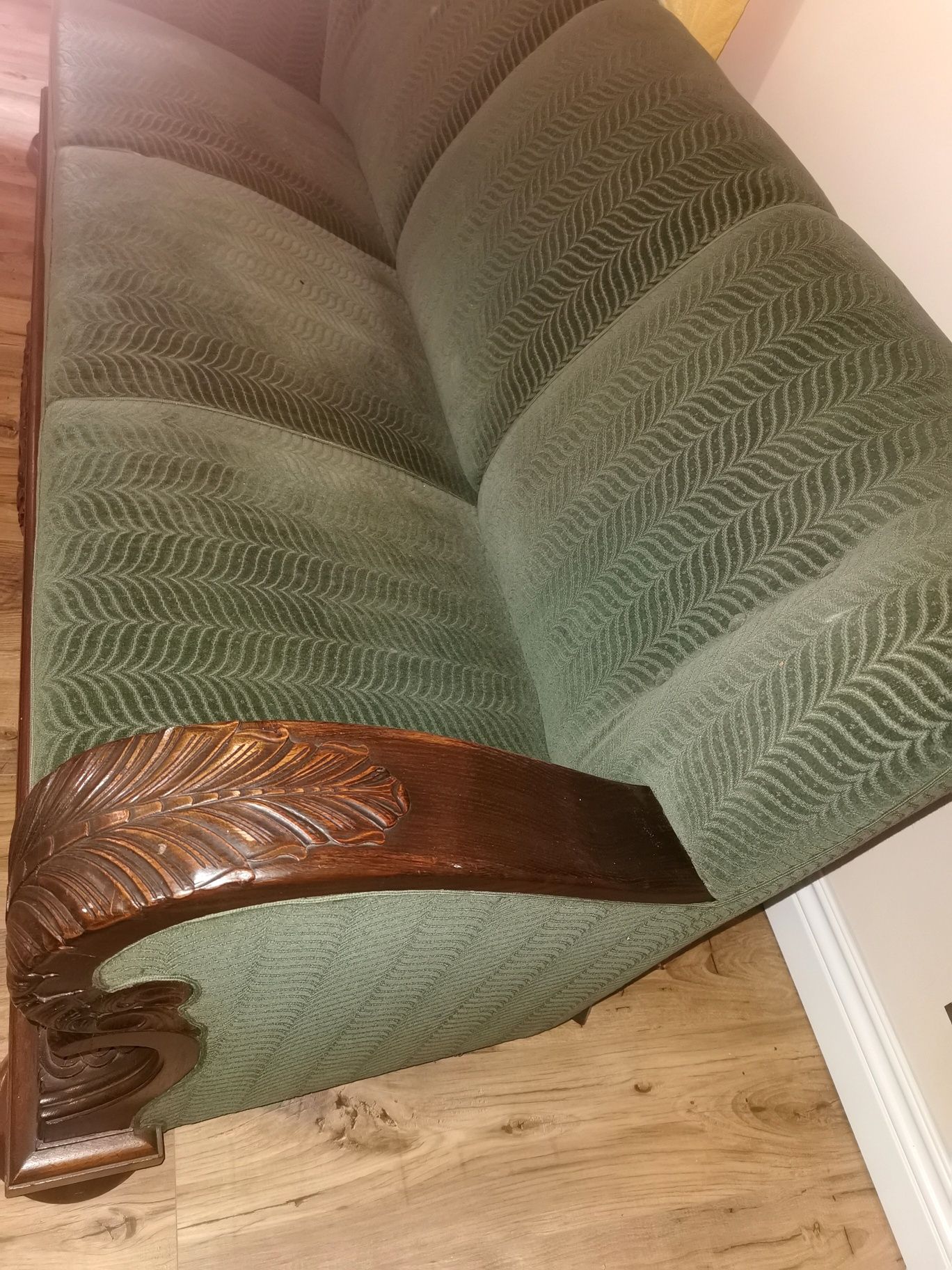 Kanapa sofa stara antyk drewniana zielona art deco biedermeier
