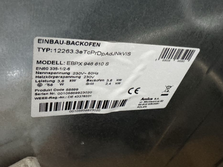 Piekarnik do zabudowy Amica model Ebpx946610 s  czarny połysk