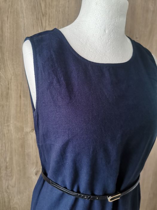 Tu lniana granatowa sukienka 38 bez rękawów len & wiskoza