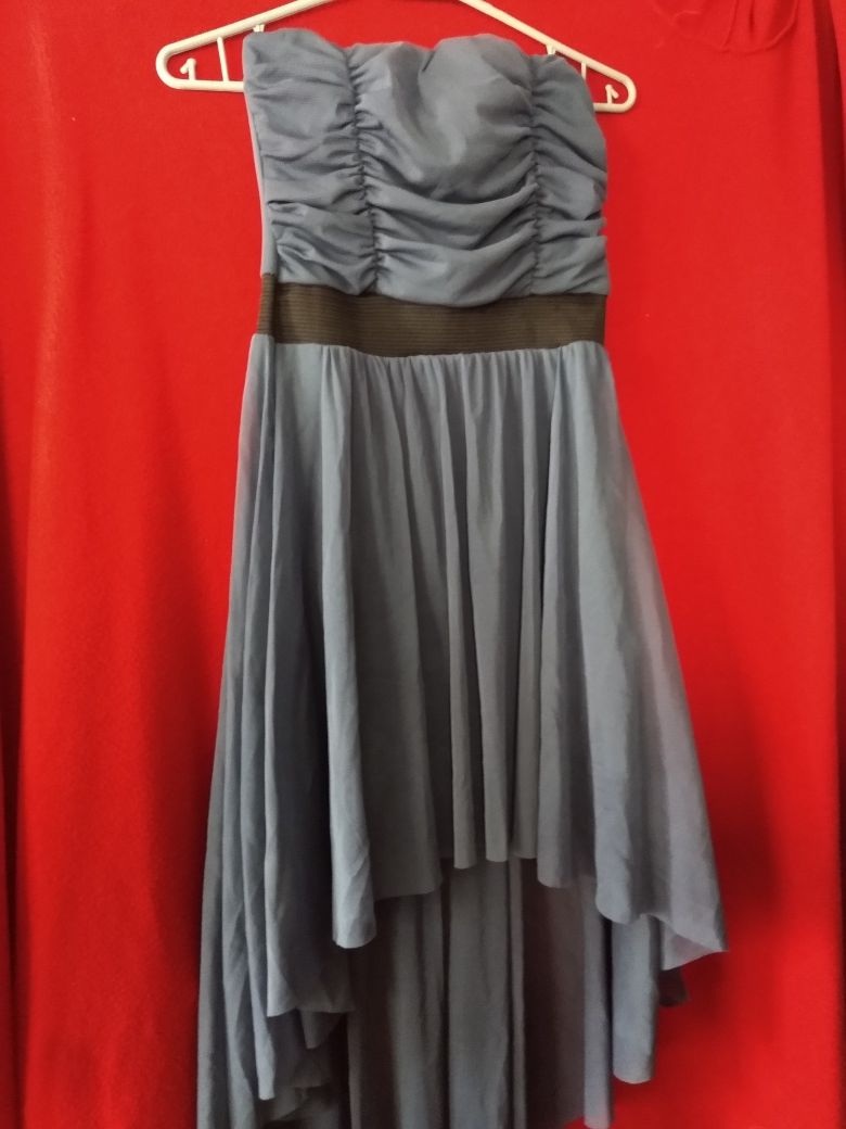 Granatowa 34 modelująca sukienka XS asymetryczna dzianinowa sylwester