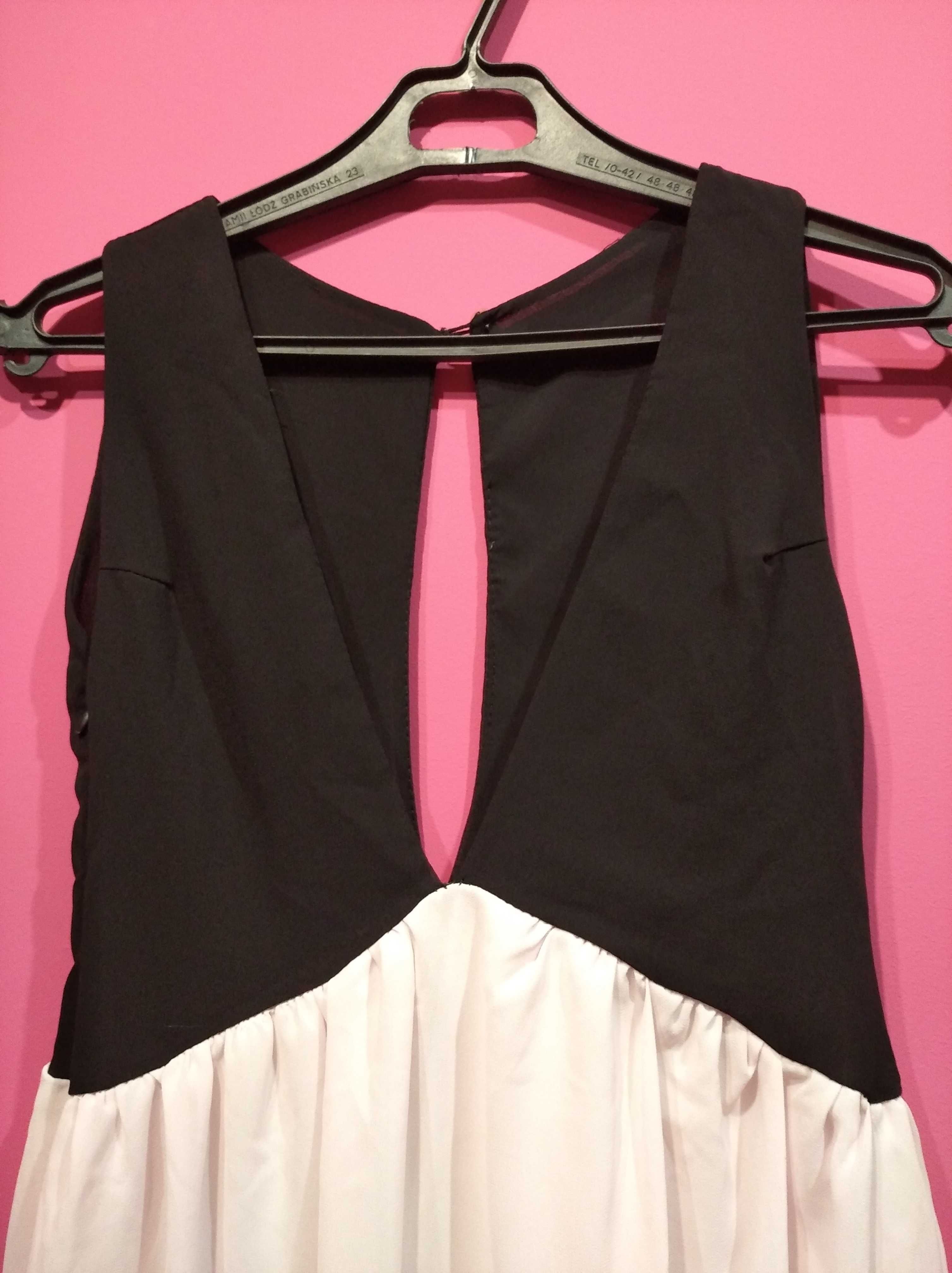 Elegancka sukienka tunika S 36 biało-czarna