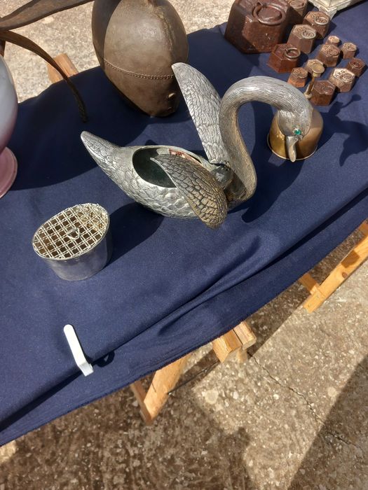 Antique, Fecit Portugal heavy pewter figural swan vessel