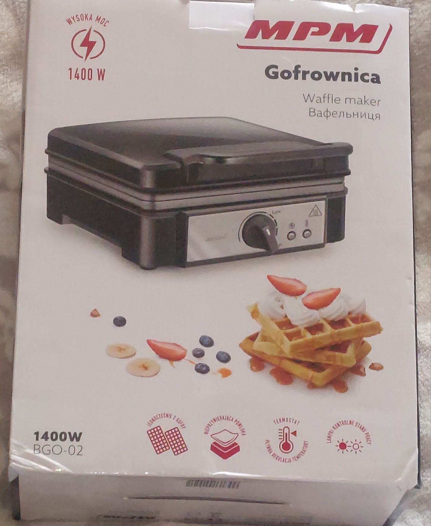 1zł Wysyłka Gofrownica MPM 1400W Wafle maker Nowa