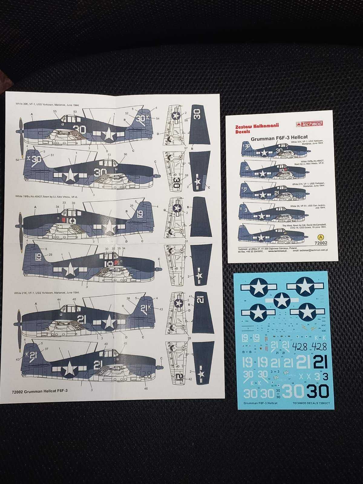 Декаль для сборной модели 1/72  F4U Corsair, F6F-3 Hellcat