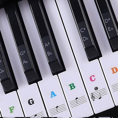 Naklejki na klawisze, dźwięki, nuty / kolory, keyboard, pianino.