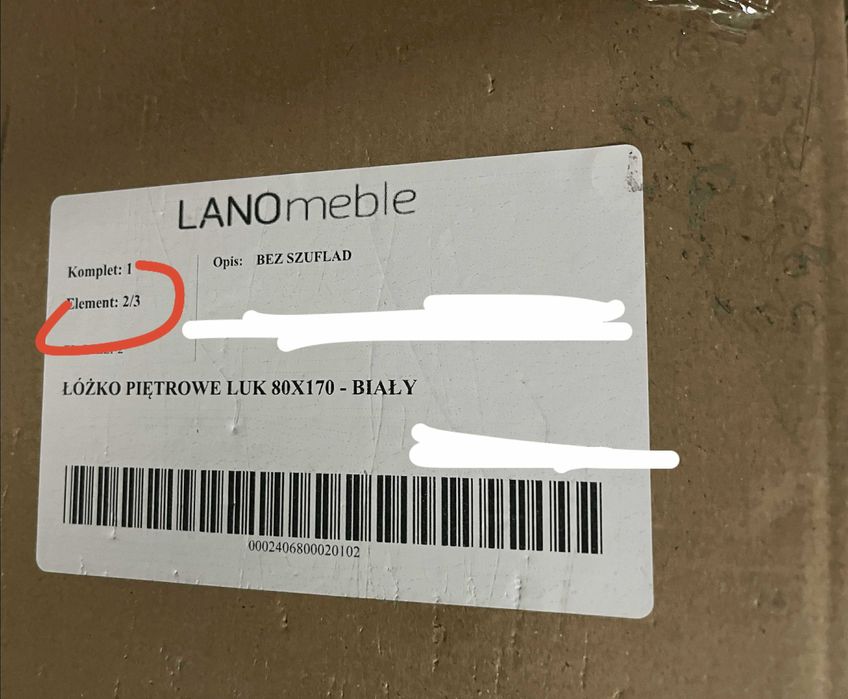 LUK 80x170 białe łóżko piętrowe Lano Meble - nowe 3 paczki