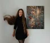 Obraz strukturalny ręcznie malowany las portret kobiety