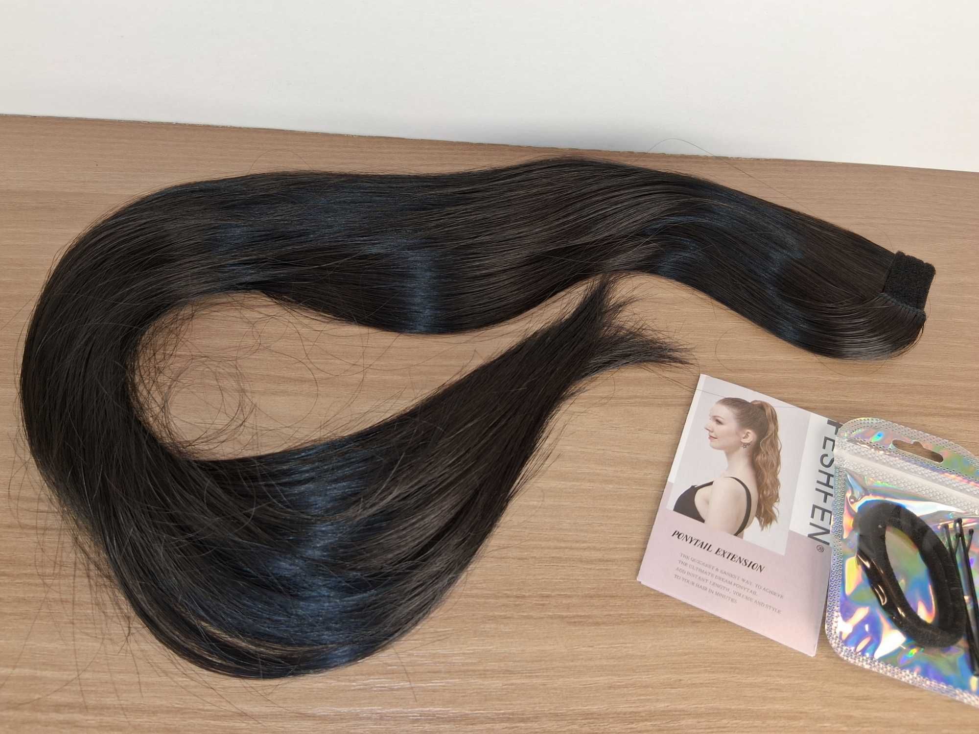 Y019 Doczepiany Kucyk Włosy Sztuczne Czarny Przedłużenie Ponytail