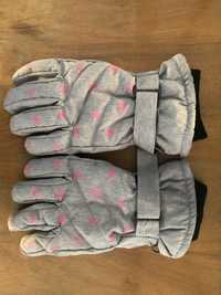Rękawiczki narciarskie dziecięce 9-12l. z palcami 4 x użyte szare różo