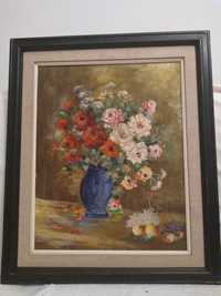 Obraz 55x65,olej na płótnie piękne, kolorowe kwiaty sygnowany