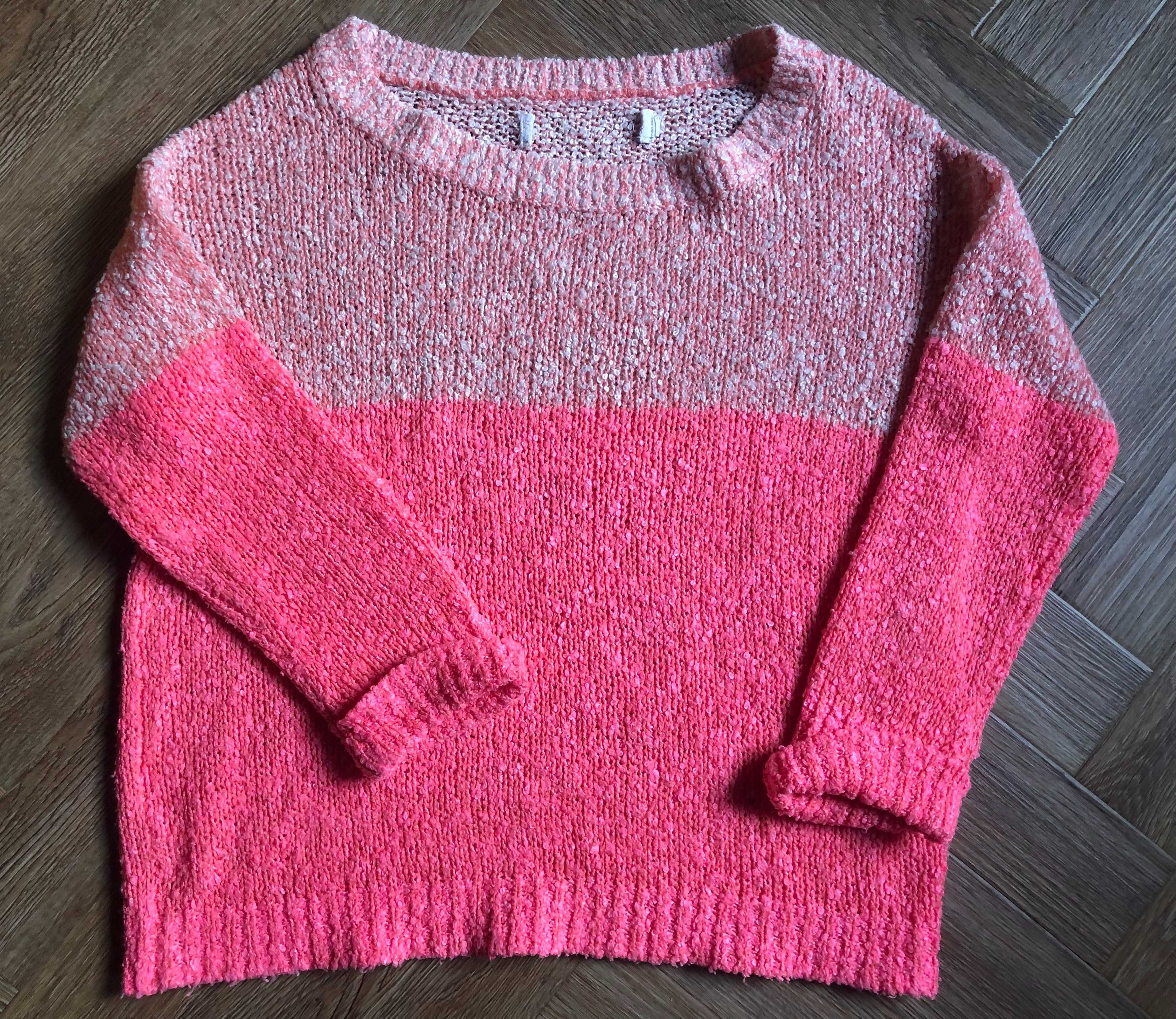 Cienki różowy sweter z podwiniętymi rękawami rozm. S 36 stan BDB