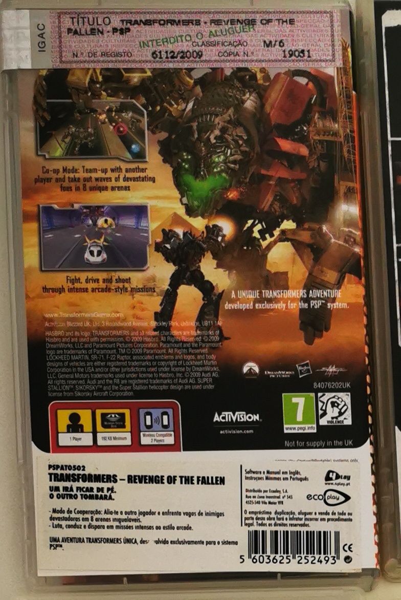 Jogo PSP Transformers Revenge of the Fallen Usado