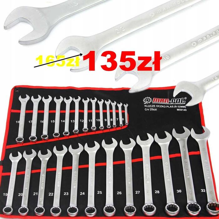 Klucze płasko-oczkowe 6-32 25el. CrV MAR-POL