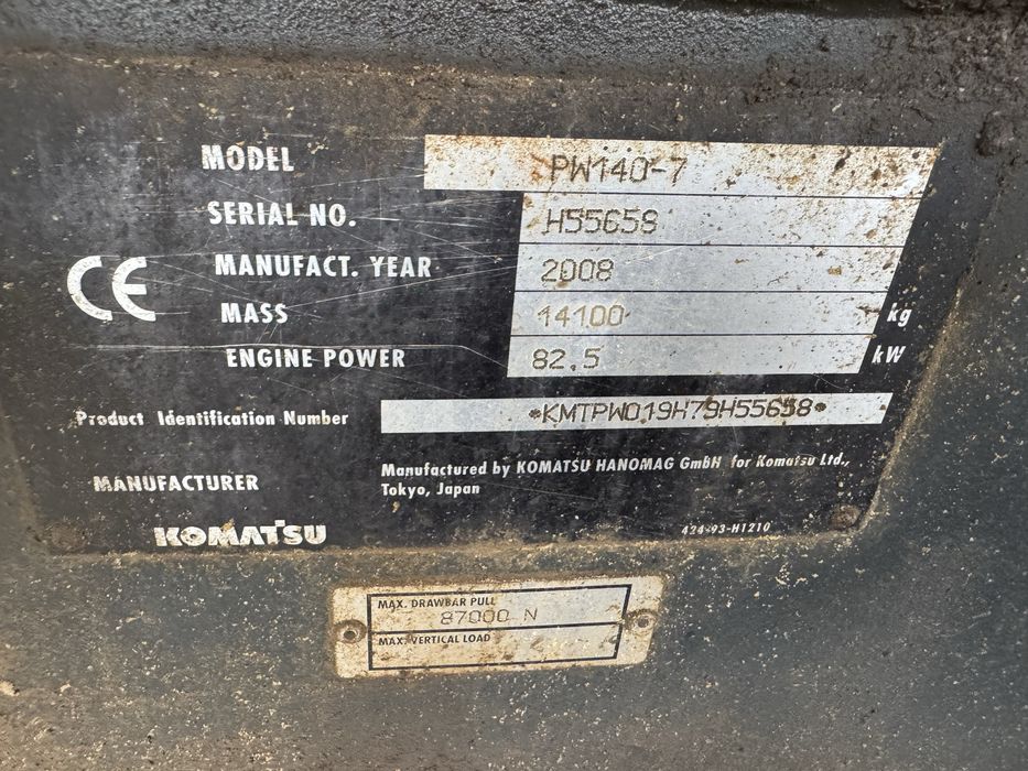 Komatsu PW140 seria 7 long oryginał długie ramie