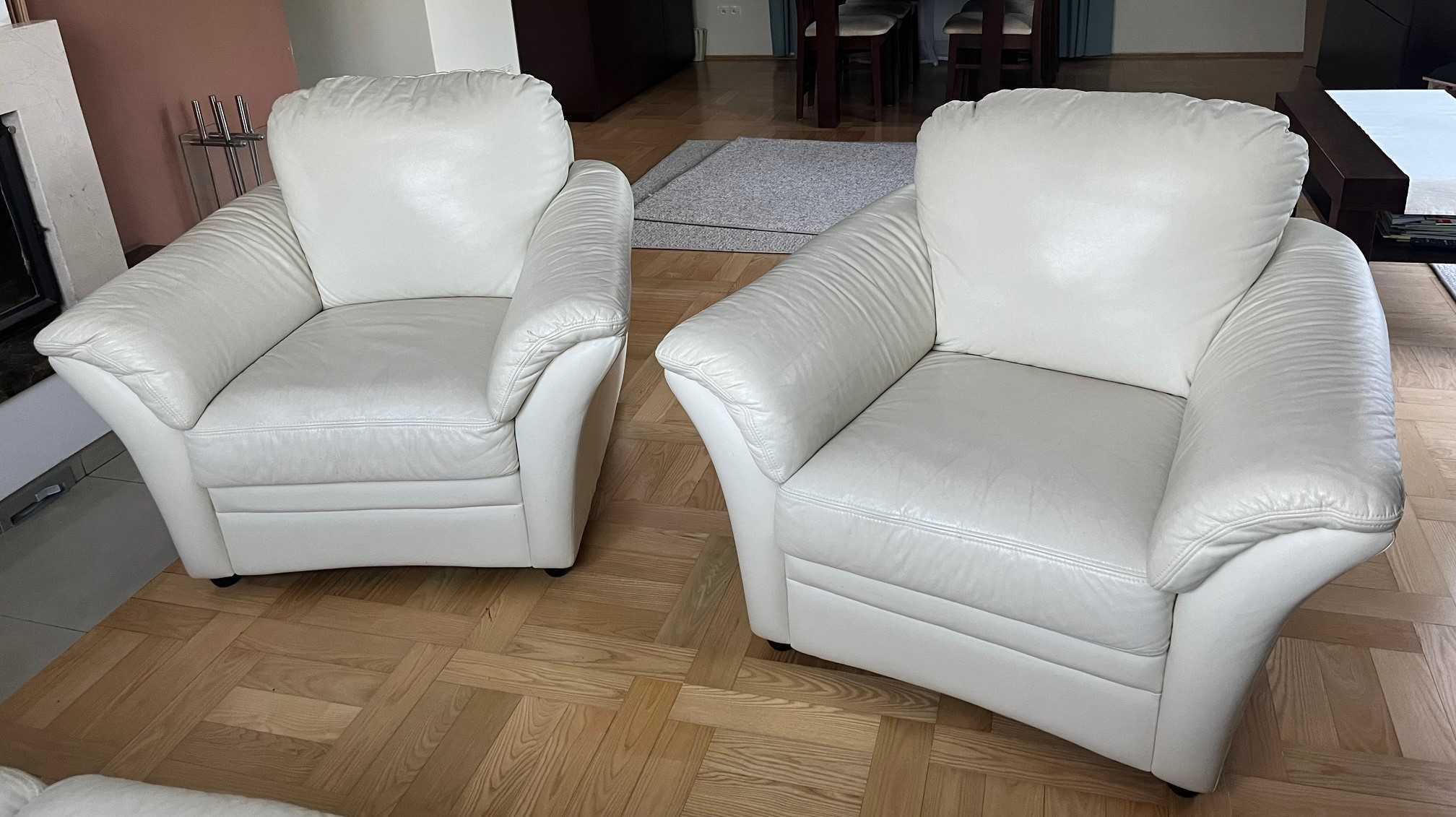 Wypoczynek komplet sofa rozkładana + 2 fotele skórzany kolor ecru