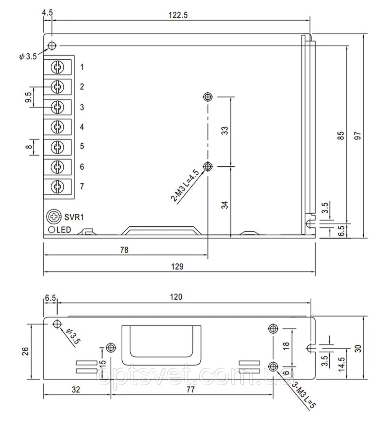 Блок живлення  MEAN WELL DC24V108W 4,5A IP20 (LRS-100-24) /NES-100-24