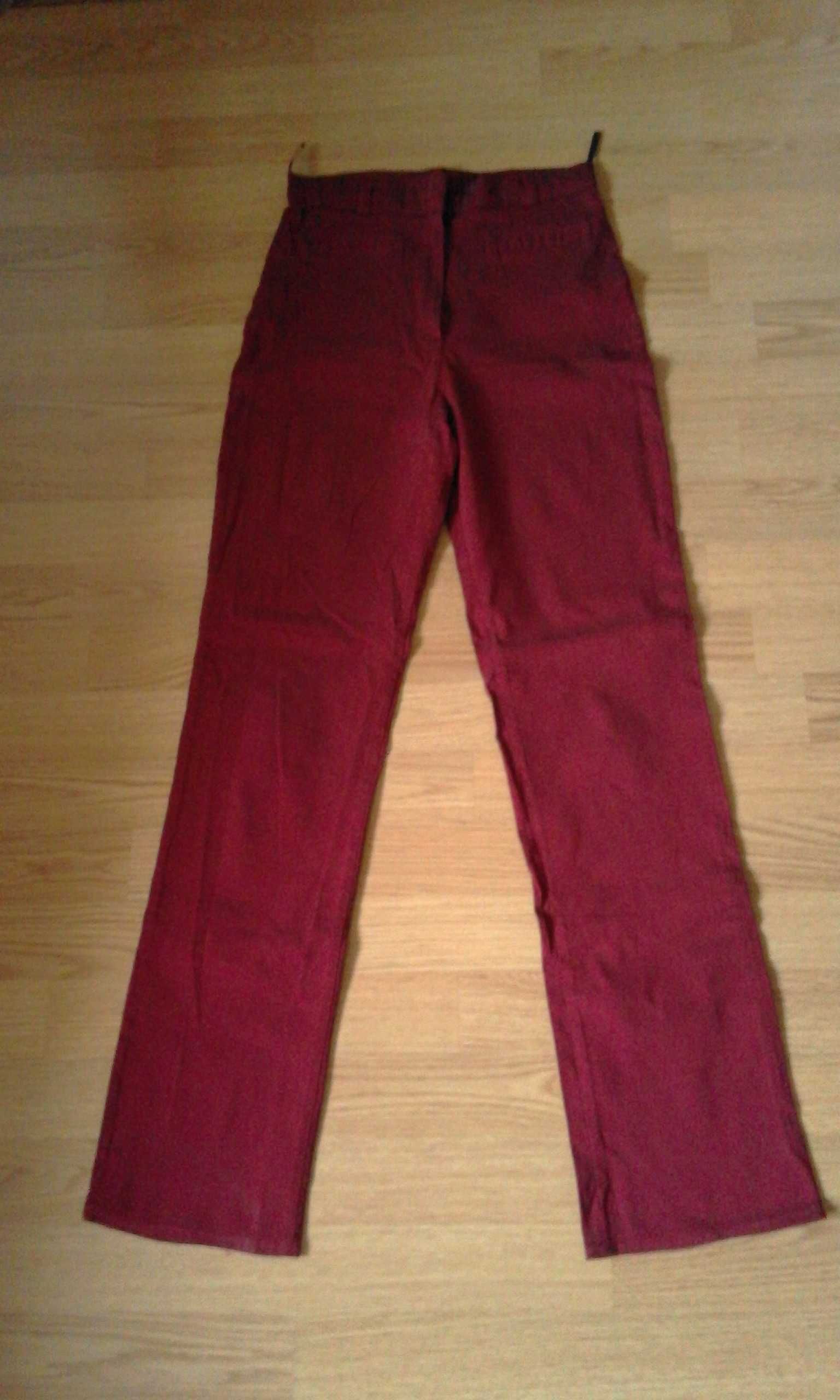 spodnie bordowe 36 38 ze streczem nogawki proste vintage