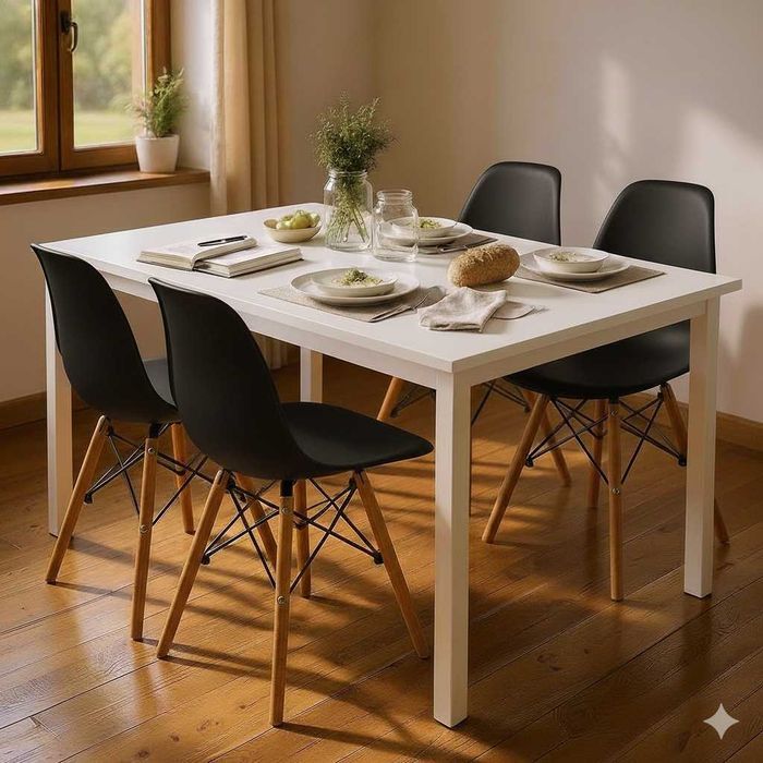 NOWY Biały Stół Z Krzesłami Do Jadalni Kuchni Salonu Stolik i Krzesła