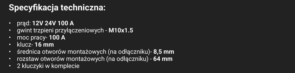 Wyłącznik akumulatora pradu hebel 12v24v 100a
