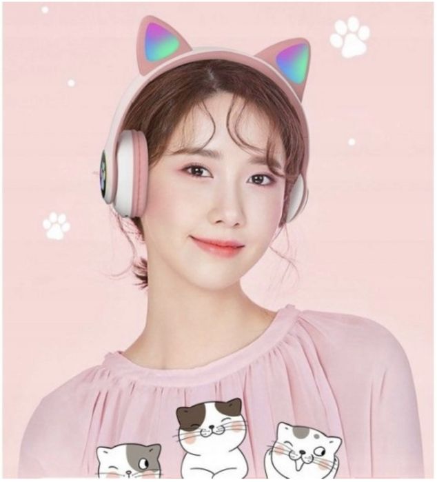 Słuchawki dla dzieci kocie uszy bezprzewodowe RGB