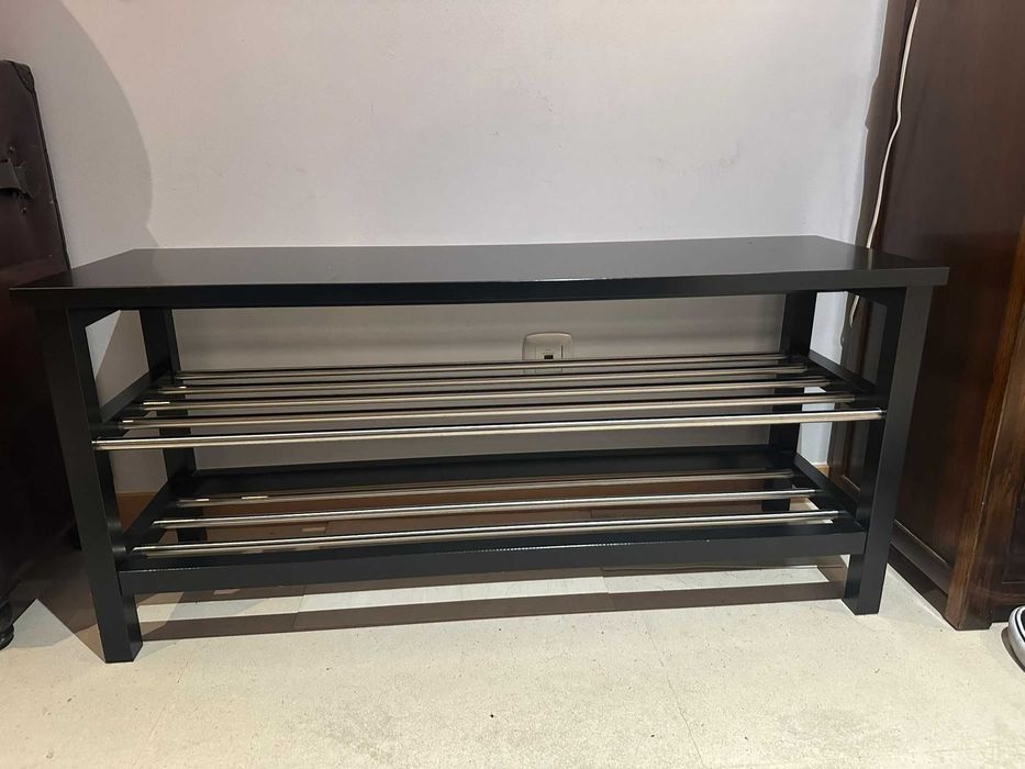 Sapateira-banco com tampo de madeira — 11 pares — Muito bom estado