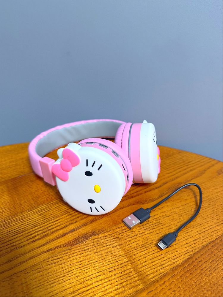 Детские (беспроводные, проводные) наушники 2в1 (Bluetooth) Hello Kitty
