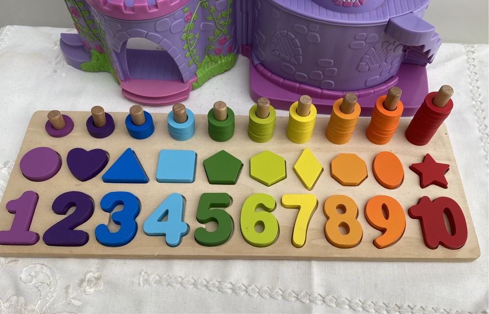 Brinquedos educativos sensoriais Montessori cores e numeros em madeira